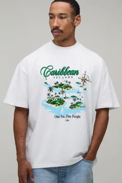 T-shirt Oversize Blanc À Imprimé Caribéen