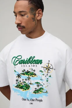 T-shirt Oversize Blanc À Imprimé Caribéen