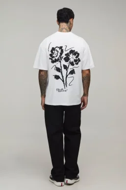 T-shirt Oversize Blanc Tall À Imprimé Floral Esquissé