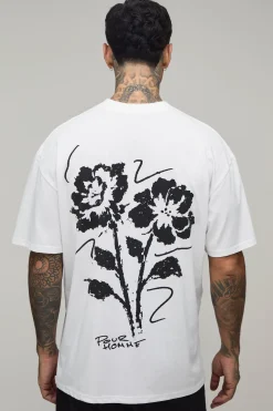 T-shirt Oversize Blanc Tall À Imprimé Floral Esquissé