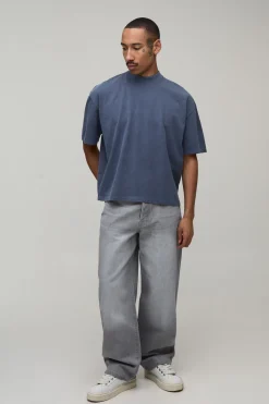 T-shirt Oversize Bleu Marine Délavé Avec Imprimé Synthétiqueff Penthouse