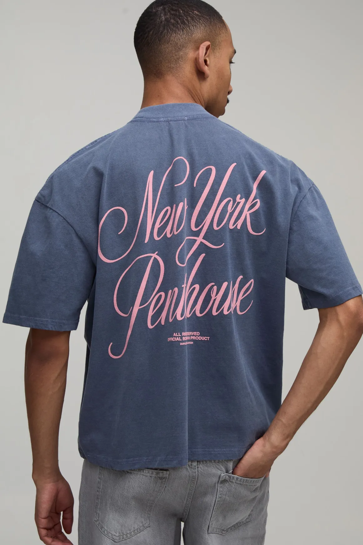 T-shirt Oversize Bleu Marine Délavé Avec Imprimé Synthétiqueff Penthouse