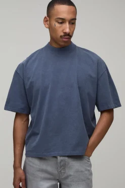 T-shirt Oversize Bleu Marine Délavé Avec Imprimé Synthétiqueff Penthouse