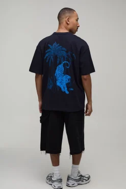 boohooMAN T-shirt Oversize Imprimé Tigre Palmier<Homme T-Shirts Impriméstendances|T-Shirts