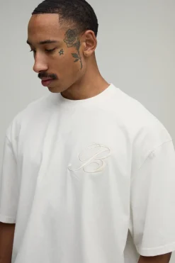 T-shirt Oversize Boxy Ample En Jersey Épais Avec B Brodé Et Finition Pêche