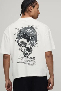 T-Shirt Oversize Boxy avec Broderie Graphique d'Oiseau
