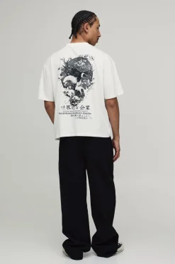 T-Shirt Oversize Boxy avec Broderie Graphique d'Oiseau