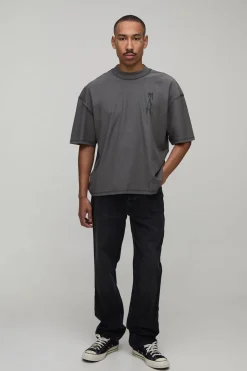 boohooMAN T-shirt Oversize Boxy Avec Coutures Apparentes Et Imprimé Colonne Vertébrale<Homme T-Shirts Impriméstendances|T-Shirts