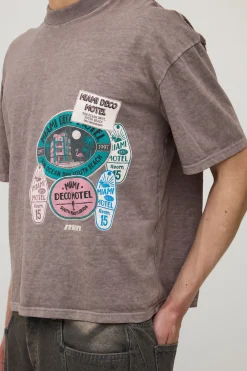 T-shirt Oversize Boxy Chocolat Délavé Avec Imprimé Synthétiqueff Carte Postale