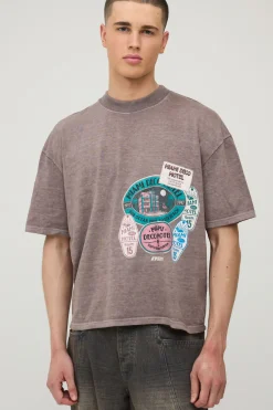 T-shirt Oversize Boxy Chocolat Délavé Avec Imprimé Synthétiqueff Carte Postale