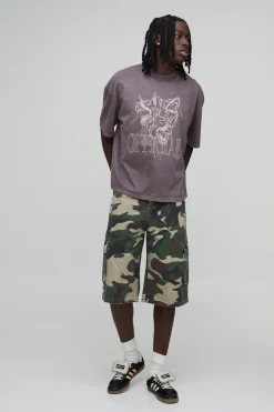 T-shirt Oversize Boxy Col Étendu Graphique Chien Chocolat Délavé