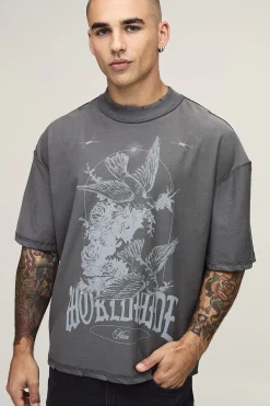 T-shirt Oversize Boxy À Coutures Apparentes Imprimé Colombe
