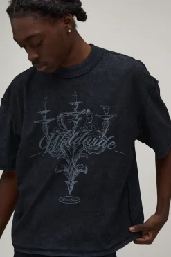 boohooMAN T-shirt Oversize Boxy Délavage Acide Imprimé Lustre Coutures Apparentes<Homme T-Shirts Impriméstendances|T-Shirts