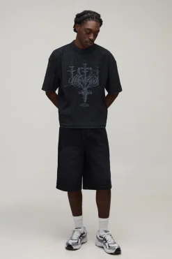 boohooMAN T-shirt Oversize Boxy Délavage Acide Imprimé Lustre Coutures Apparentes<Homme T-Shirts Impriméstendances|T-Shirts
