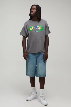 boohooMAN T-shirt Oversize Boxy Délavé Brésil Officiel<Homme T-Shirts Impriméstendances|T-Shirts