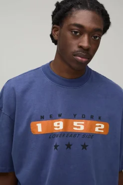 T-Shirt Oversize Boxy Délavé Imprimé New York