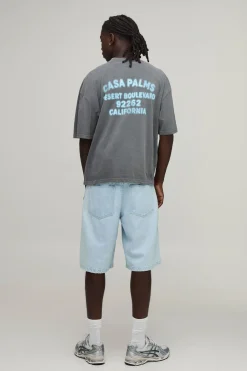 boohooMAN T-shirt Oversize Boxy Délavé Imprimé Casa Palms Anthracite<Homme T-Shirts Impriméstendances|T-Shirts