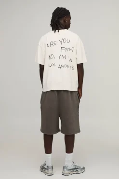 T-shirt Oversize Boxy Délavé Pierre Avec Imprimé Slogan Los Angeles