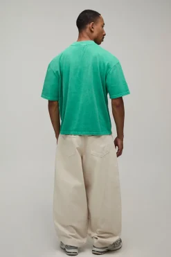 T-shirt Oversize Boxy Délavé Vert Avec Imprimé Nyc Challenge