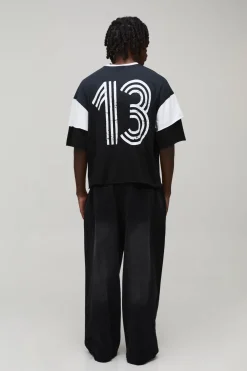T-shirt Oversize Boxy À Double Fausse Épaisseur En Coton Épais Lavé Effet Usé