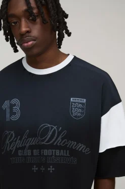 T-shirt Oversize Boxy À Double Fausse Épaisseur En Coton Épais Lavé Effet Usé