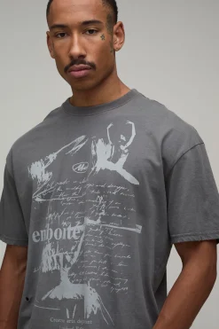 boohooMAN T-shirt Oversize Boxy Effet Usé Imprimé Grunge Délavage Vintage<Homme T-Shirts Impriméstendances|T-Shirts