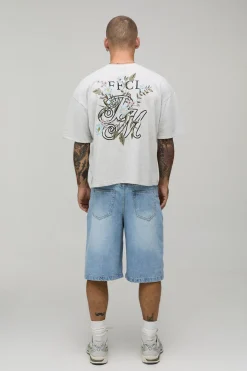 T-shirt Oversize Boxy En Coton Épais Avec Broderie Florale
