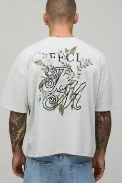 T-shirt Oversize Boxy En Coton Épais Avec Broderie Florale