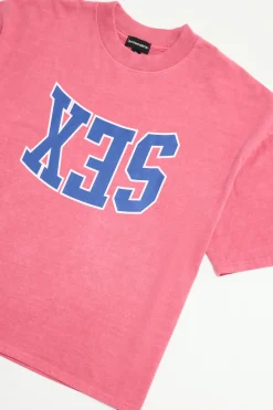 T-shirt Oversize Boxy En Coton Épais Délavé Avec Slogan Sex