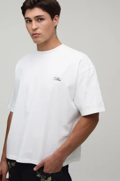 T-shirt Oversize Boxy En Jersey Épais Avec Broderie Florale