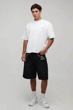 T-shirt Oversize Boxy En Jersey Épais Avec Broderie Florale