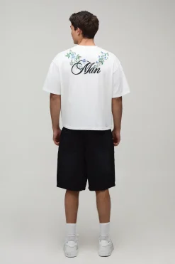 T-shirt Oversize Boxy En Jersey Épais Avec Broderie Florale
