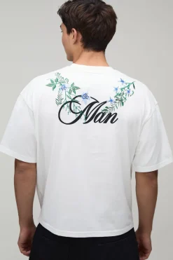 T-shirt Oversize Boxy En Jersey Épais Avec Broderie Florale