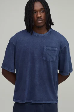 boohooMAN T-shirt Oversize Boxy Essentiel Délavé Avec Poche Poitrine Pour Homme Grand<Homme Tout Afficher|Tout Afficher