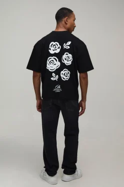 T-shirt Oversize Boxy Homme À Imprimé Floral Script