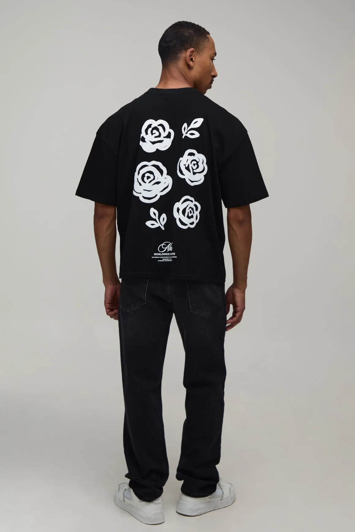 T-shirt Oversize Boxy Homme À Imprimé Floral Script