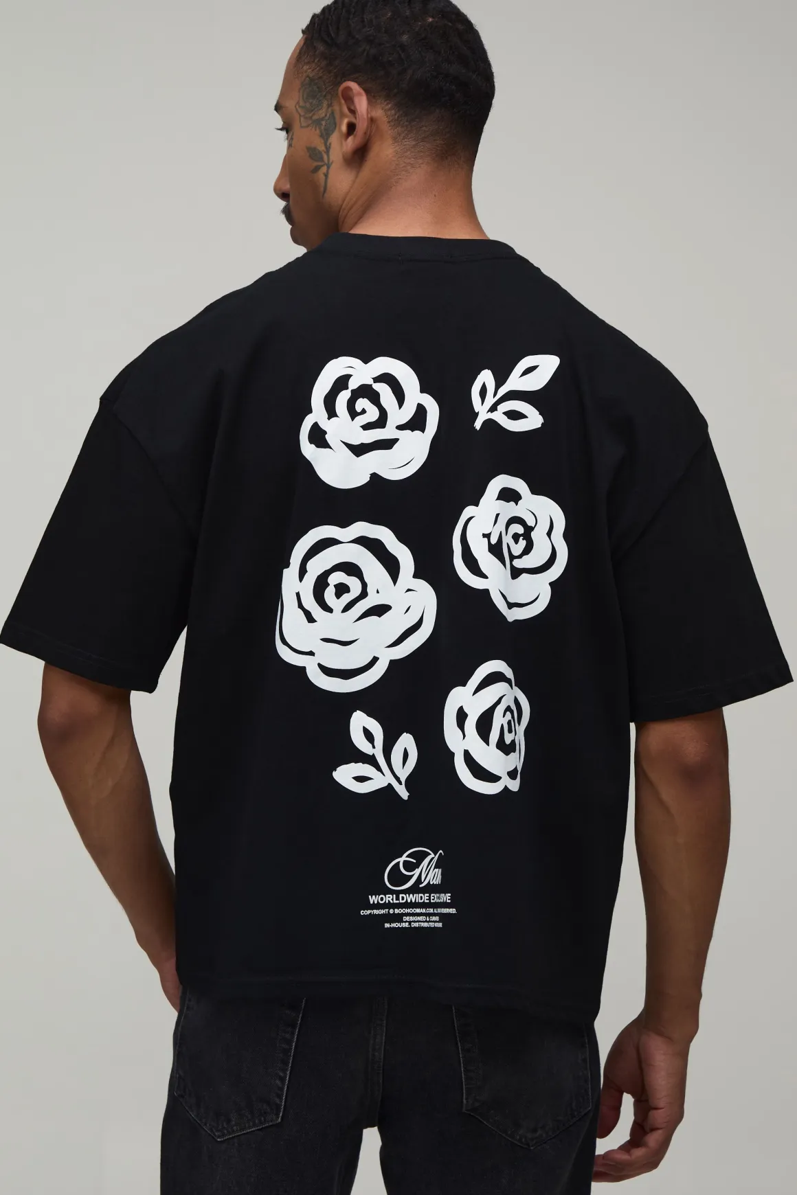 T-shirt Oversize Boxy Homme À Imprimé Floral Script