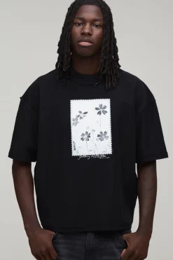 T-shirt Oversize Boxy À Imprimé Floral Poitrine Et Coutures Apparentes