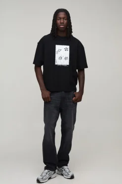 T-shirt Oversize Boxy À Imprimé Floral Poitrine Et Coutures Apparentes