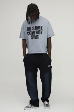 T-Shirt Oversize Boxy Lourd Cowboy Strass Slogan
