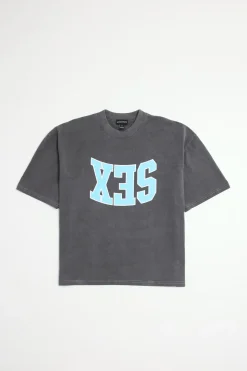 T-shirt Oversize Boxy Épais Délavé À Slogan Sex