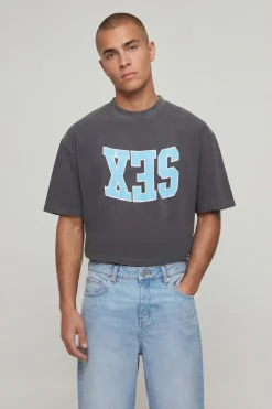 T-shirt Oversize Boxy Épais Délavé À Slogan Sex