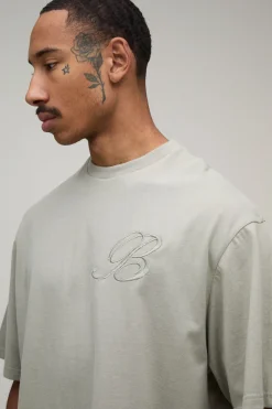 T-shirt Oversize Boxy Poids Lourd Avec B Brodé Et Finition Pêche