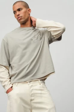 T-shirt Oversize Boxy Poids Lourd Avec B Brodé Et Finition Pêche