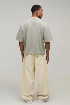 T-shirt Oversize Boxy Poids Lourd Avec B Brodé Et Finition Pêche