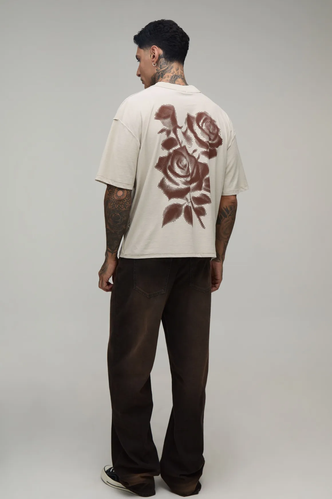 T-shirt Oversize Boxy Tall Stone À Imprimé Floral Pointillé Et Coutures Apparentes