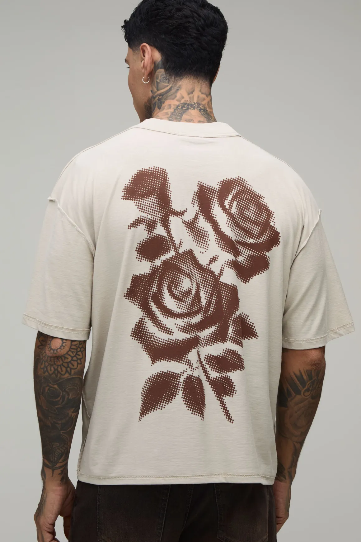 T-shirt Oversize Boxy Tall Stone À Imprimé Floral Pointillé Et Coutures Apparentes