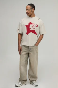 T-shirt Oversize Boxy Étoile Ofcl Effet Usé