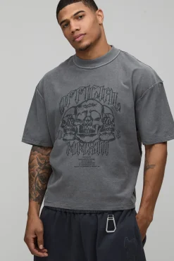 boohooMAN T-Shirt Oversize Boxy Tête de Mort Coutures Apparentes Charbon Délavé<Homme T-Shirts Impriméstendances|T-Shirts
