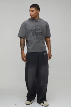boohooMAN T-Shirt Oversize Boxy Tête de Mort Coutures Apparentes Charbon Délavé<Homme T-Shirts Impriméstendances|T-Shirts